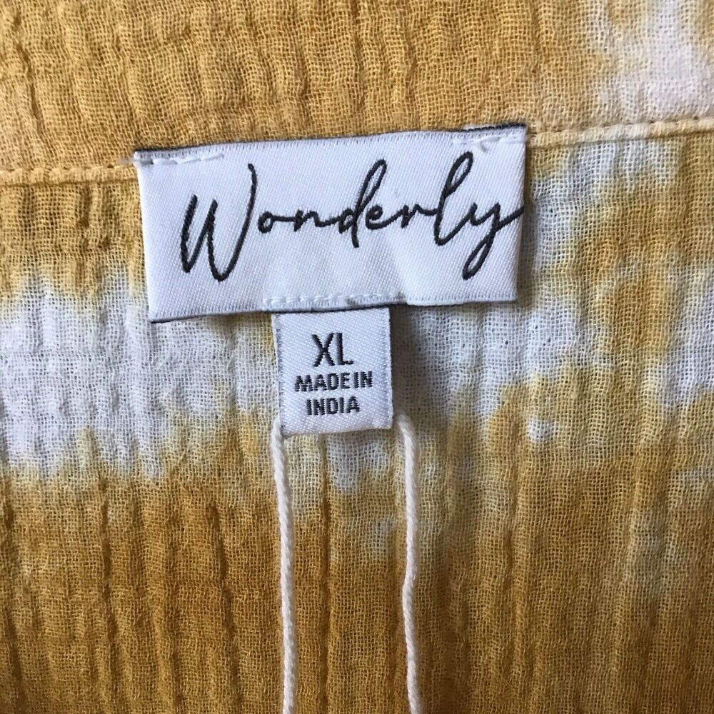 Wonderly Yellow Tie Dye Top XL V Neck Short Sleeve Cotton Gauze NWOT - Picture 4 of 6